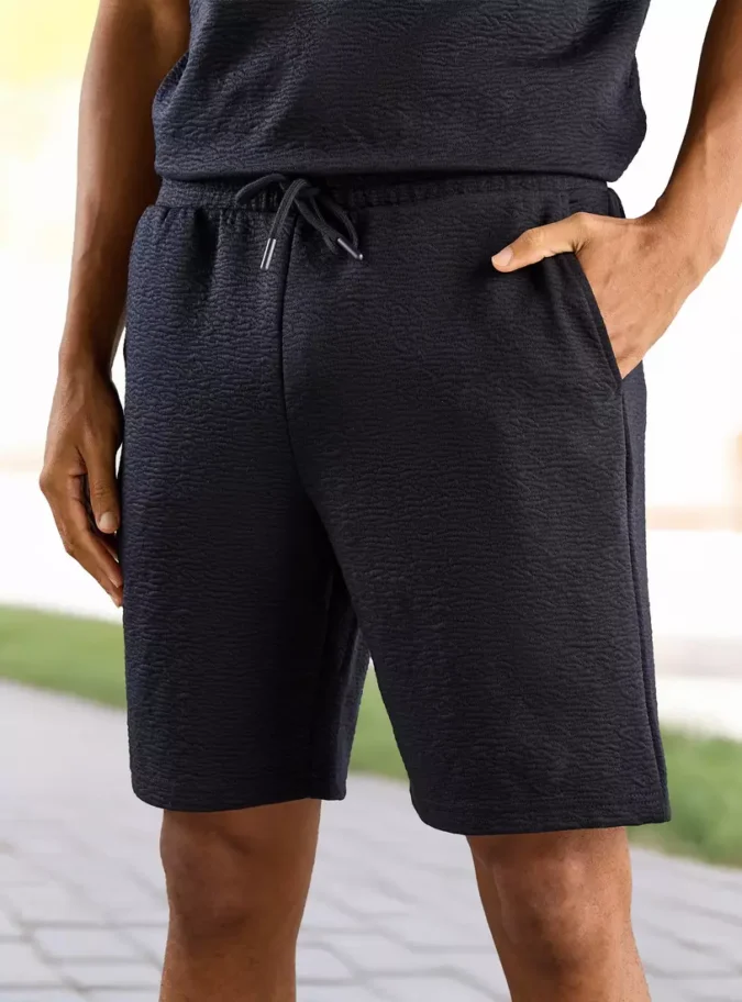 Textured Shorts with Drawstring Closure-1