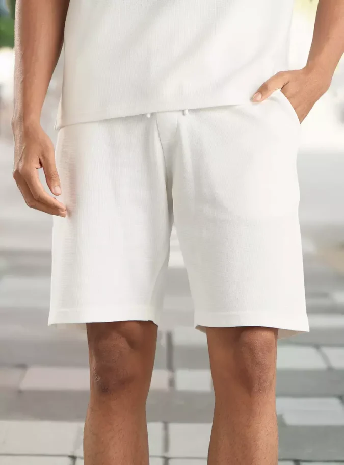 Textured Shorts with Drawstring Closure-1