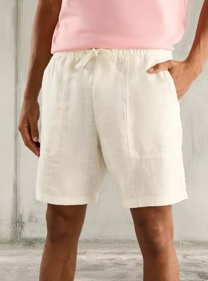 Textured Shorts with Drawstring Closure-1