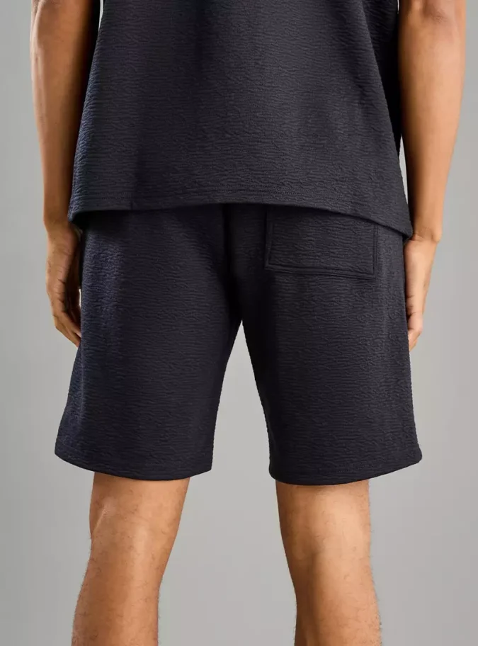 Textured Shorts with Drawstring Closure-2