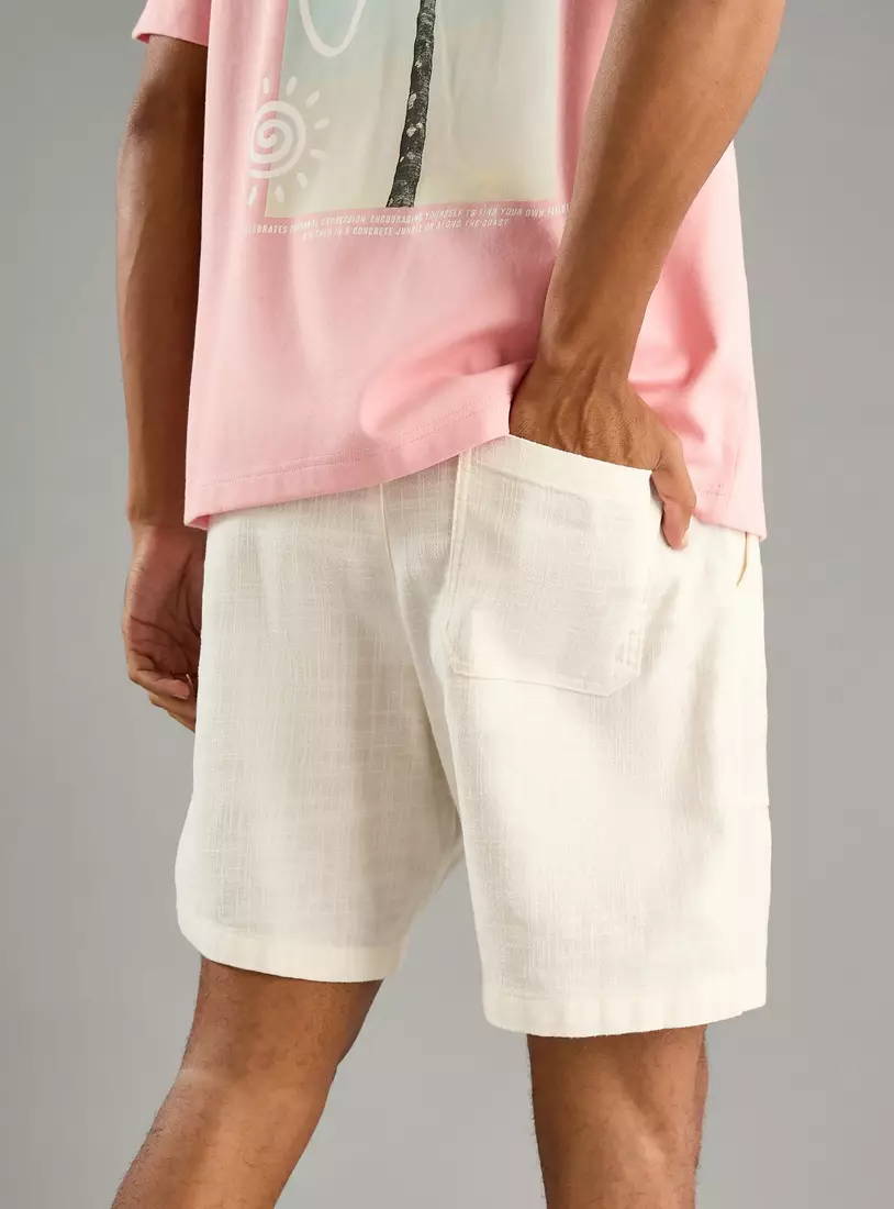 Textured Shorts with Drawstring Closure-2