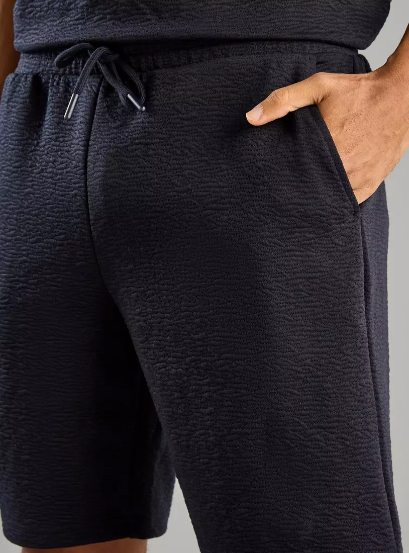 Textured Shorts with Drawstring Closure-3
