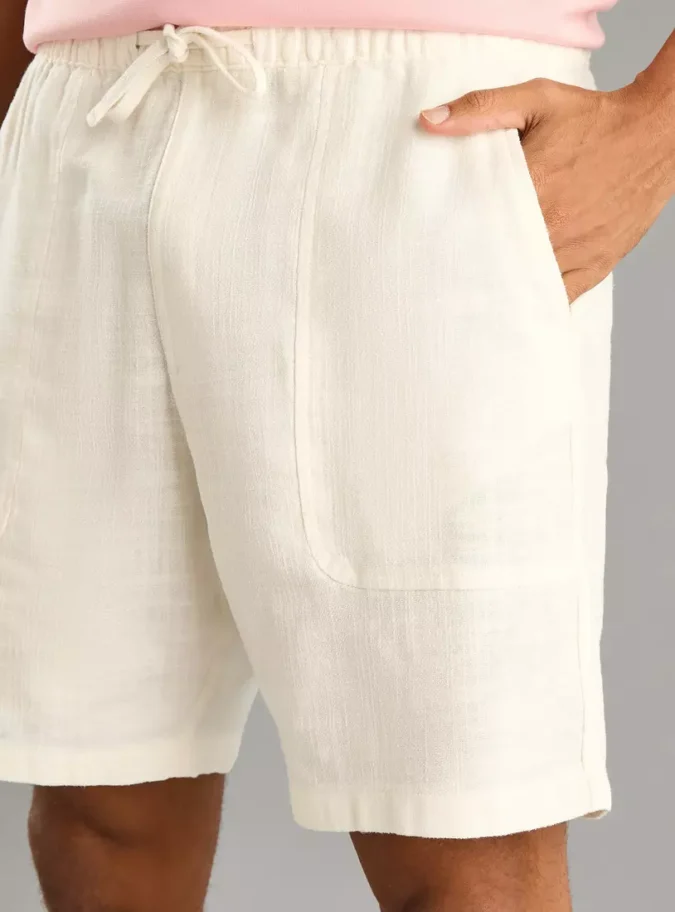 Textured Shorts with Drawstring Closure-3