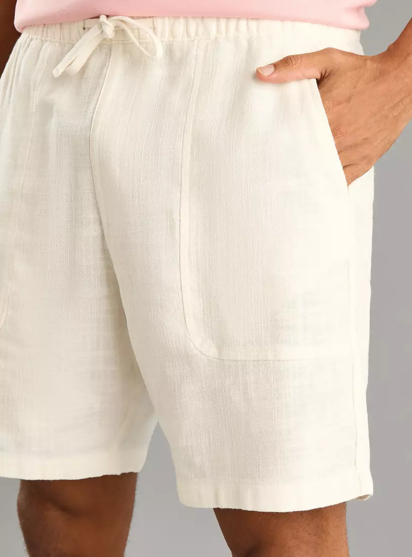 Textured Shorts with Drawstring Closure-3