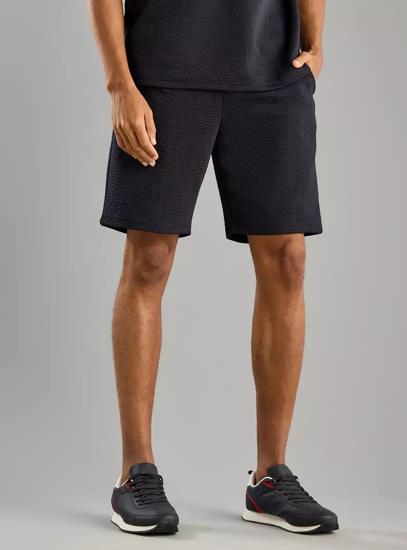 Textured Shorts with Drawstring Closure-4