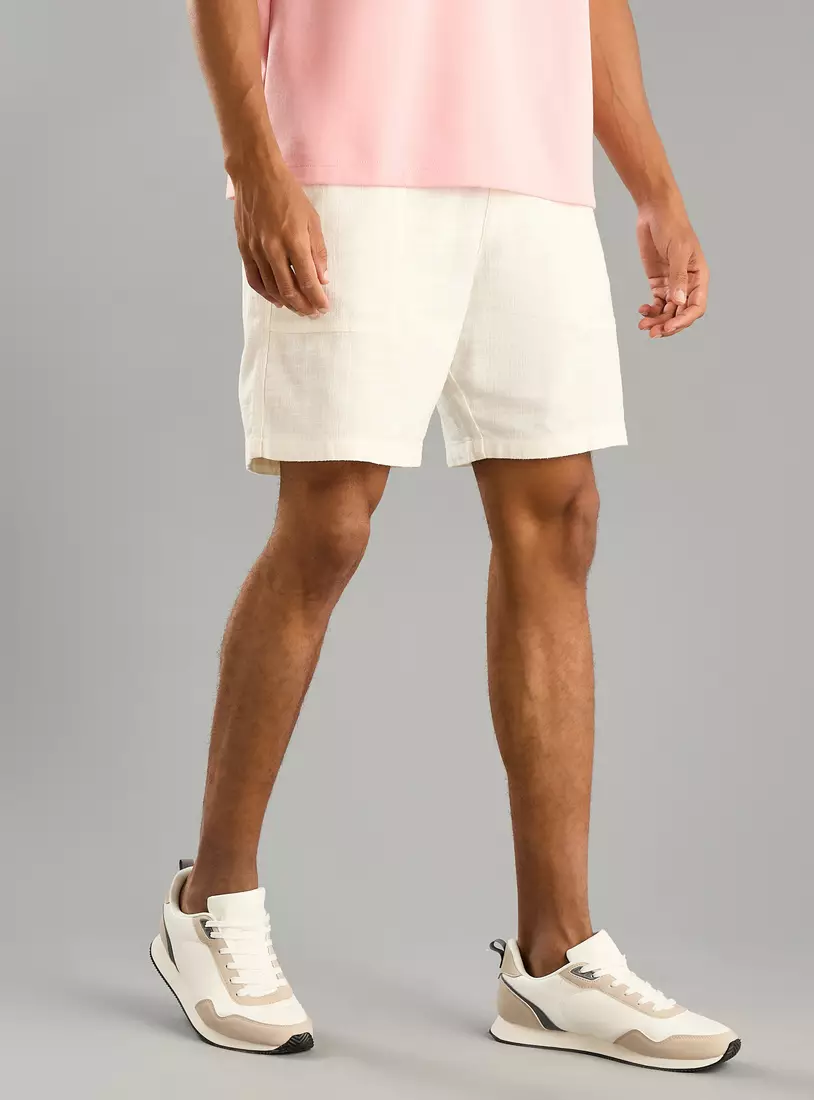 Textured Shorts with Drawstring Closure-4