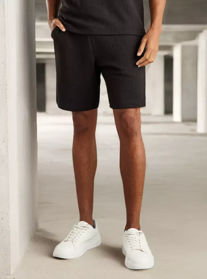 Textured Shorts with Drawstring Closure and Pockets-1
