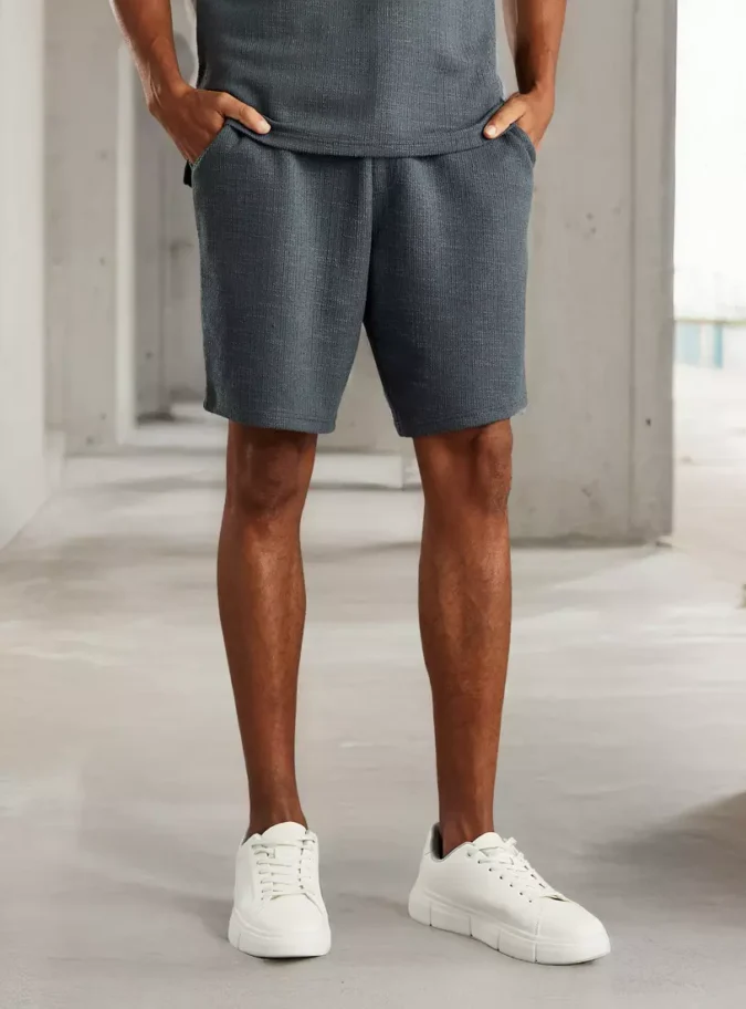 Textured Shorts with Drawstring Closure and Pockets-1