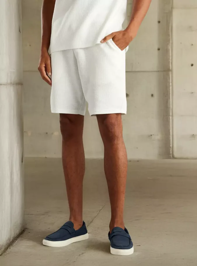 Textured Shorts with Drawstring Closure and Pockets-1
