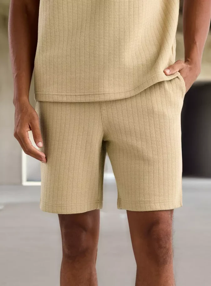 Textured Shorts with Drawstring Closure and Pockets-1