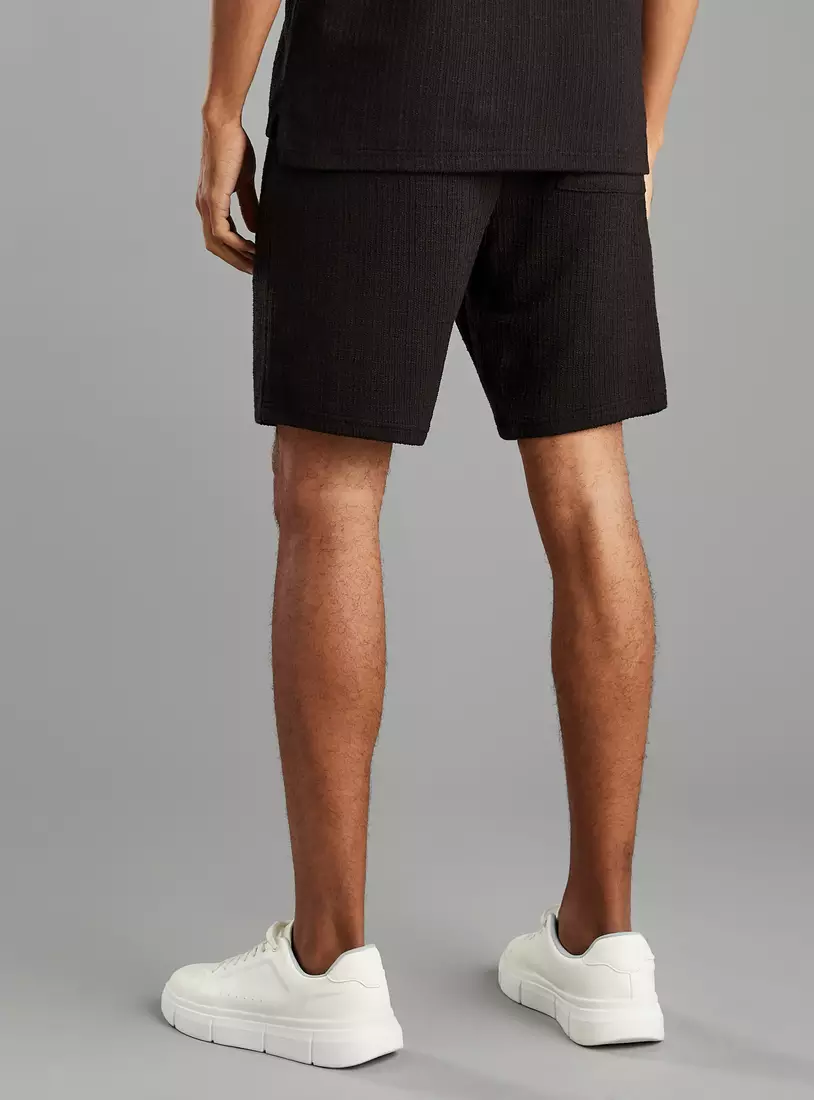 Textured Shorts with Drawstring Closure and Pockets-2