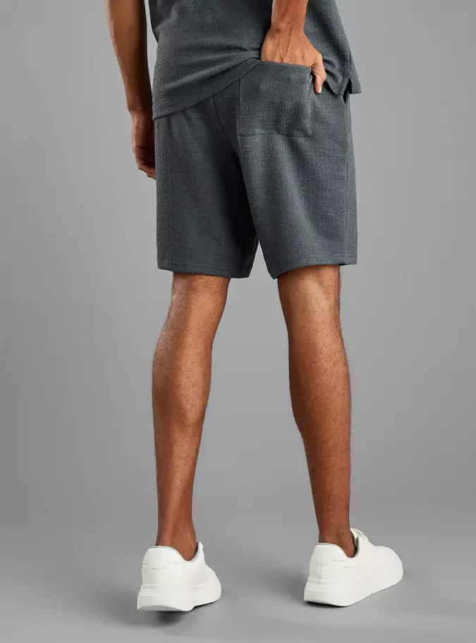 Textured Shorts with Drawstring Closure and Pockets-2