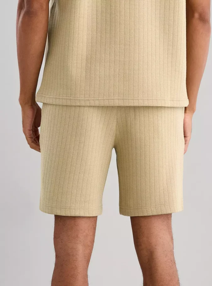 Textured Shorts with Drawstring Closure and Pockets-2