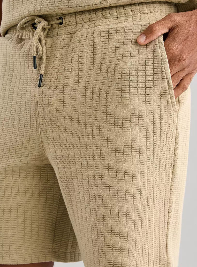 Textured Shorts with Drawstring Closure and Pockets-3