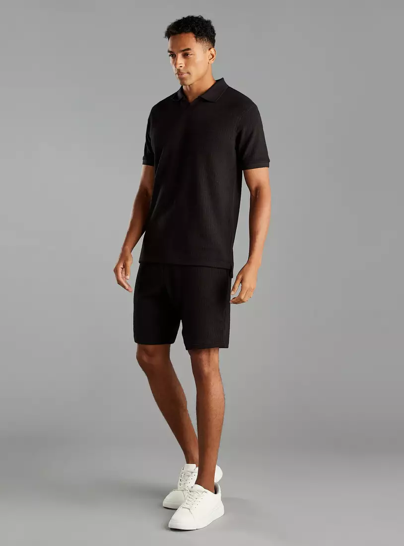 Textured Shorts with Drawstring Closure and Pockets-4