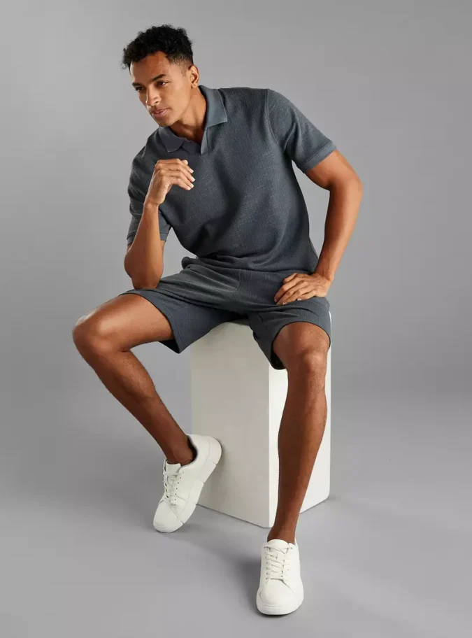 Textured Shorts with Drawstring Closure and Pockets-4