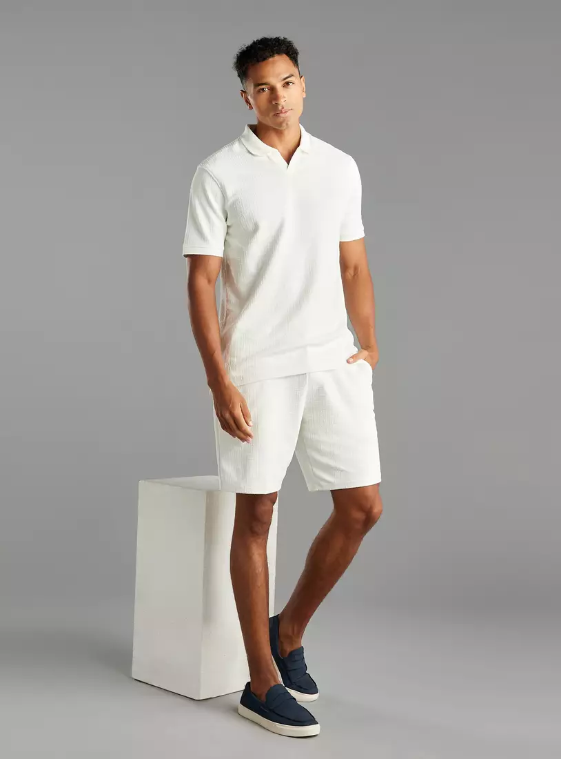 Textured Shorts with Drawstring Closure and Pockets-4