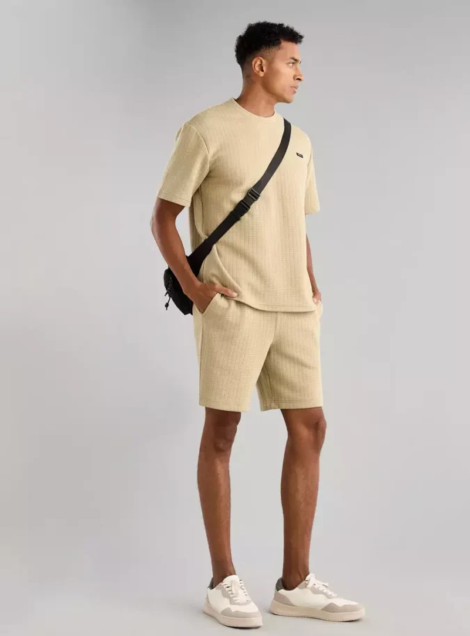 Textured Shorts with Drawstring Closure and Pockets-4