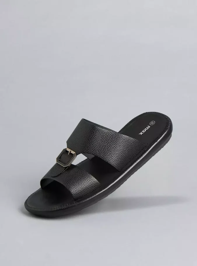 Textured Slip-On Arabic Sandals with Buckle Accent-1