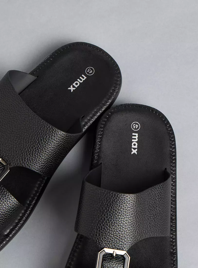 Textured Slip-On Arabic Sandals with Buckle Accent-2