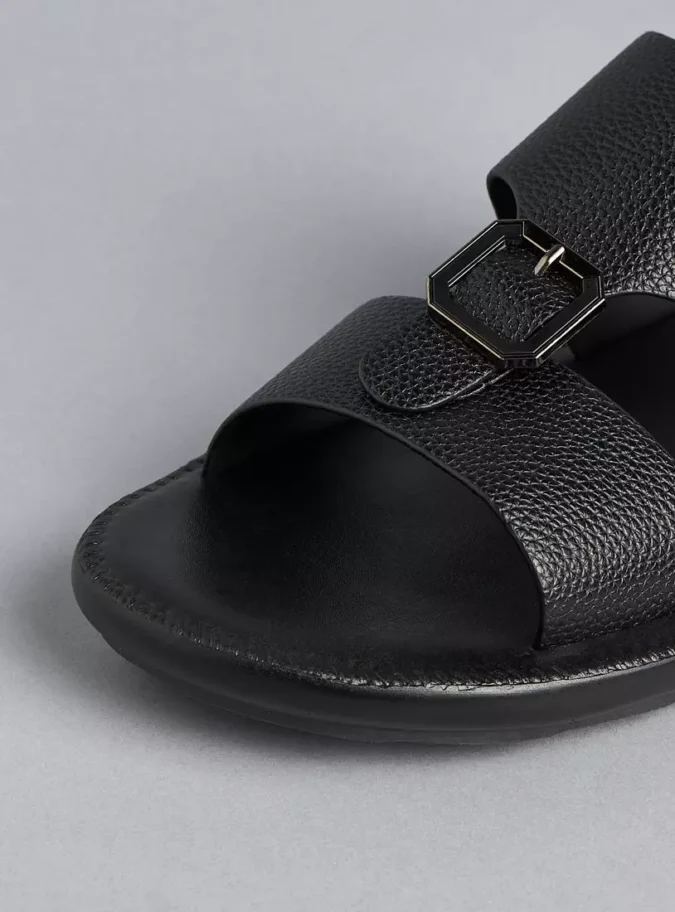 Textured Slip-On Arabic Sandals with Buckle Accent-3