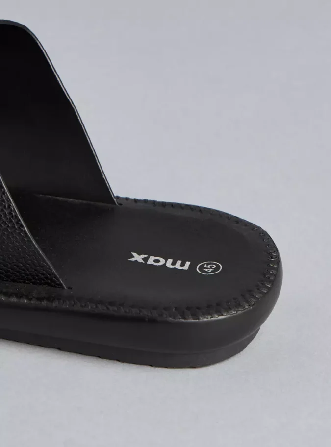 Textured Slip-On Arabic Sandals with Buckle Accent-4