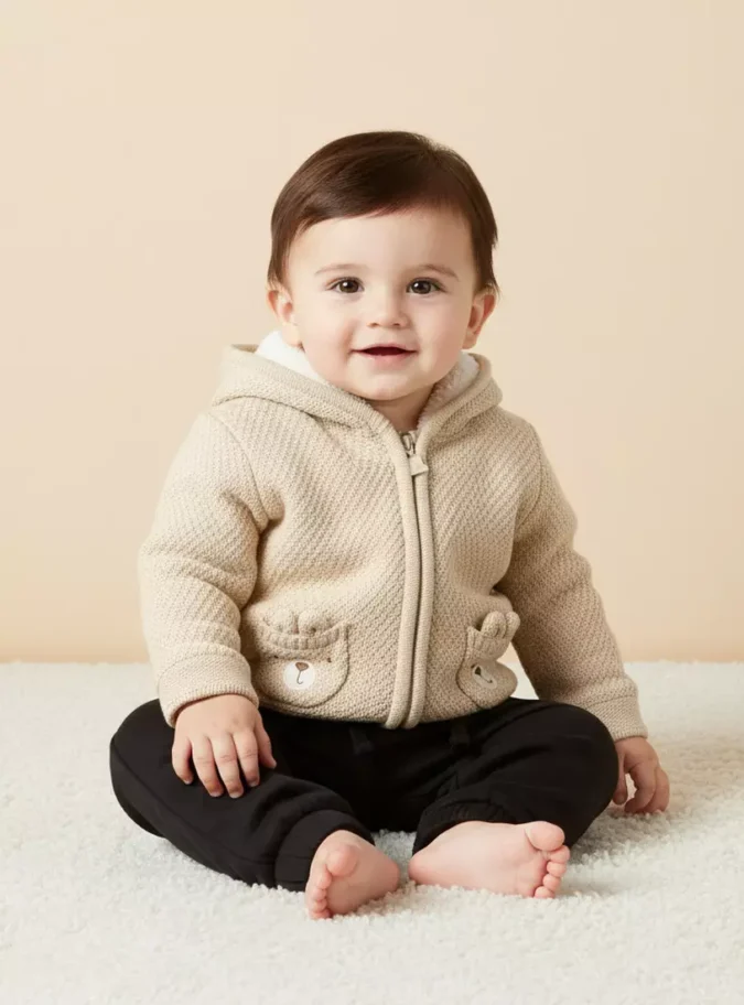 Textured Zip Through Hooded Cardigan-1