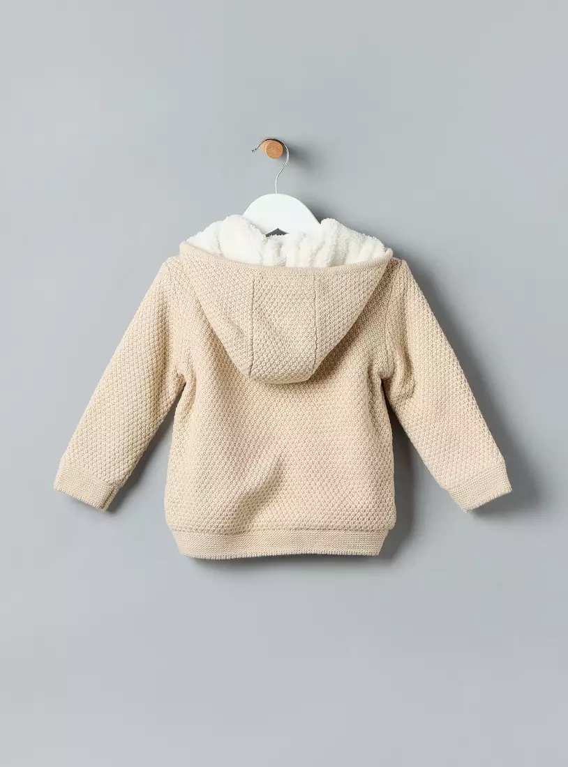 Textured Zip Through Hooded Cardigan-2