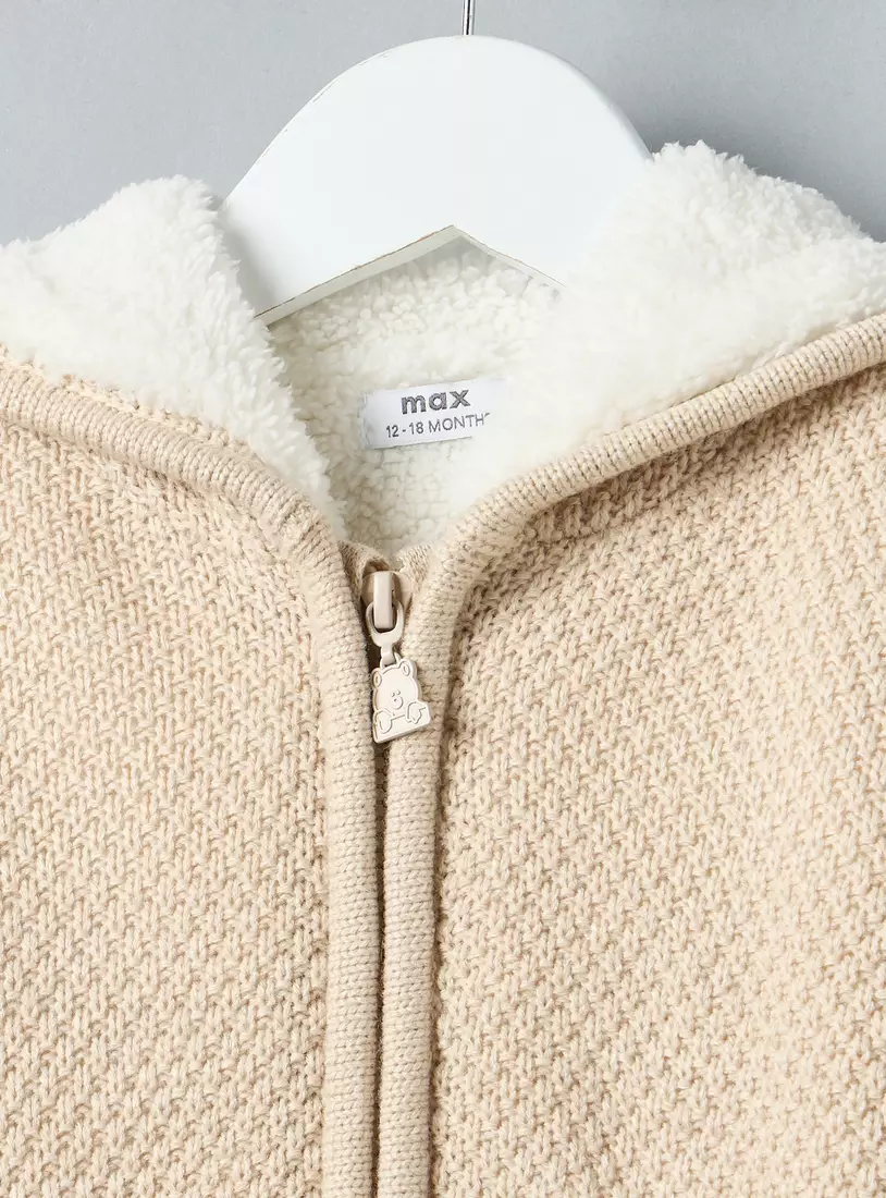 Textured Zip Through Hooded Cardigan-3