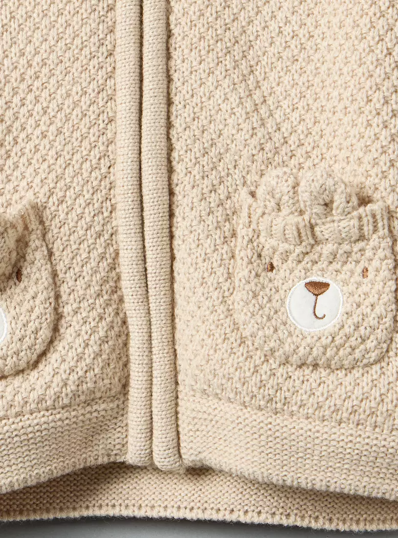 Textured Zip Through Hooded Cardigan-4