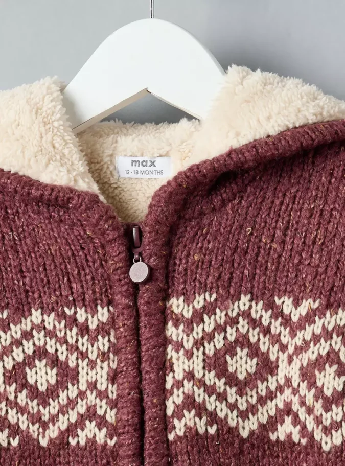 Textured Zip Through Hooded Sweater-3