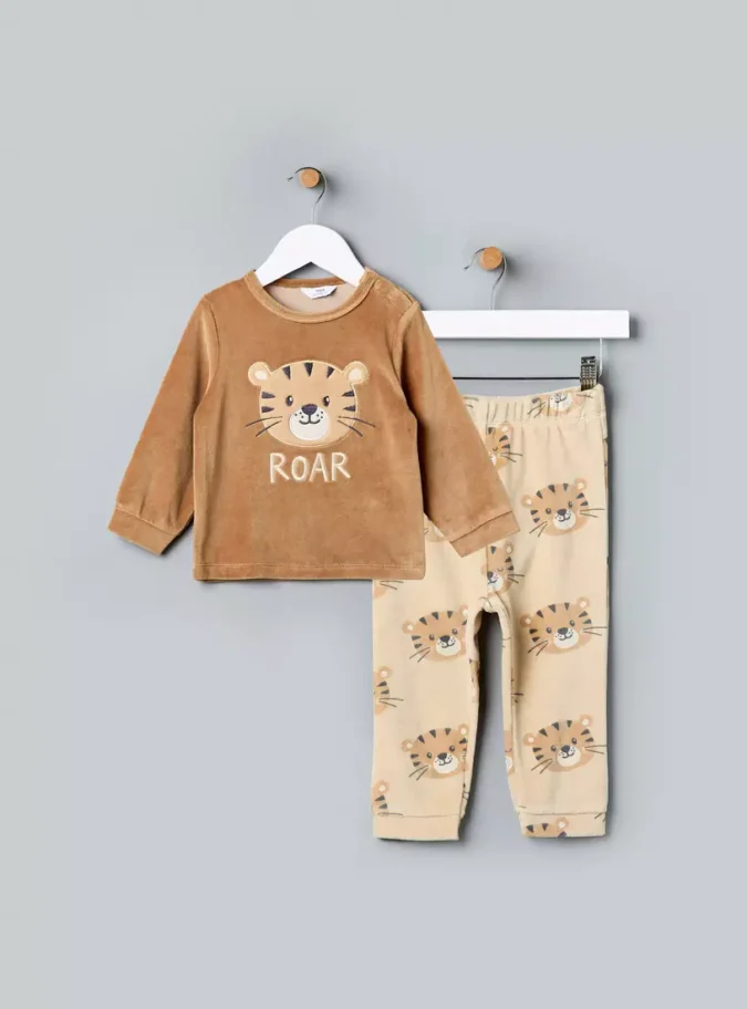 Tiger Applique Velour Pyjama Set-1