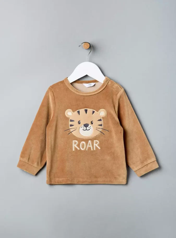 Tiger Applique Velour Pyjama Set-2