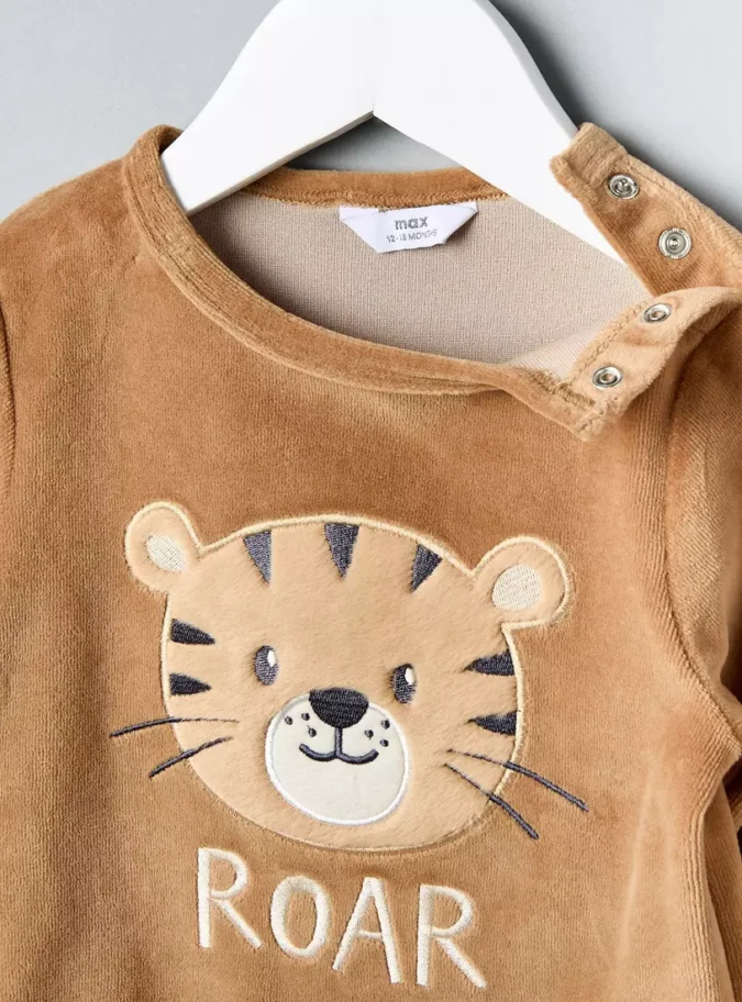 Tiger Applique Velour Pyjama Set-4