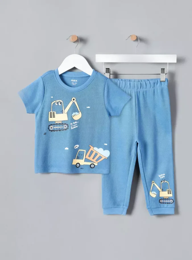 Tractor Print Ribbed Cotton Pyjama Set-1