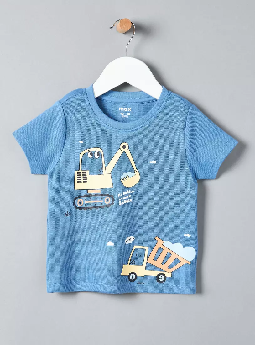 Tractor Print Ribbed Cotton Pyjama Set-3