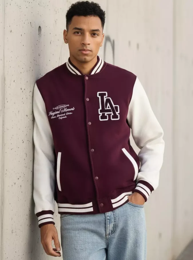 Varsity Embroidered Fleece Bomber Jacket-1