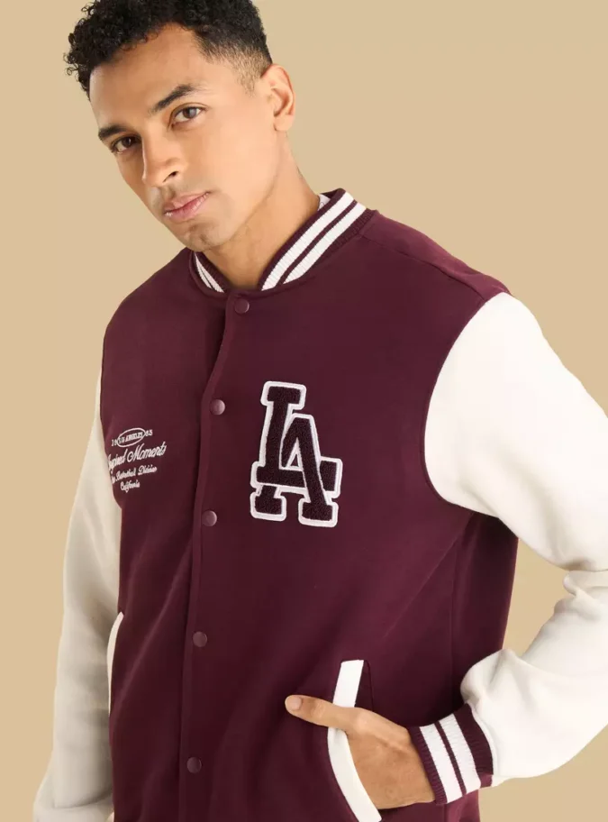 Varsity Embroidered Fleece Bomber Jacket-3