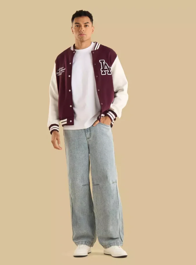 Varsity Embroidered Fleece Bomber Jacket-4