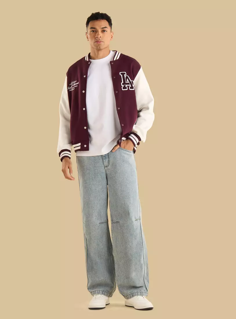 Varsity Embroidered Fleece Bomber Jacket-4