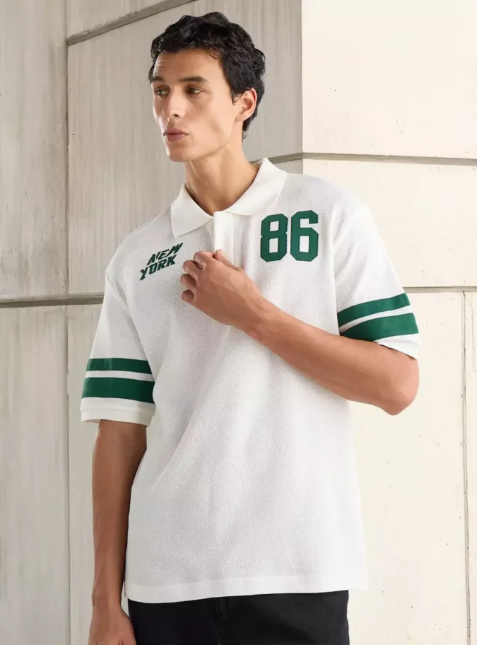 Varsity Print Relaxed Fit Polo T-shirt-1