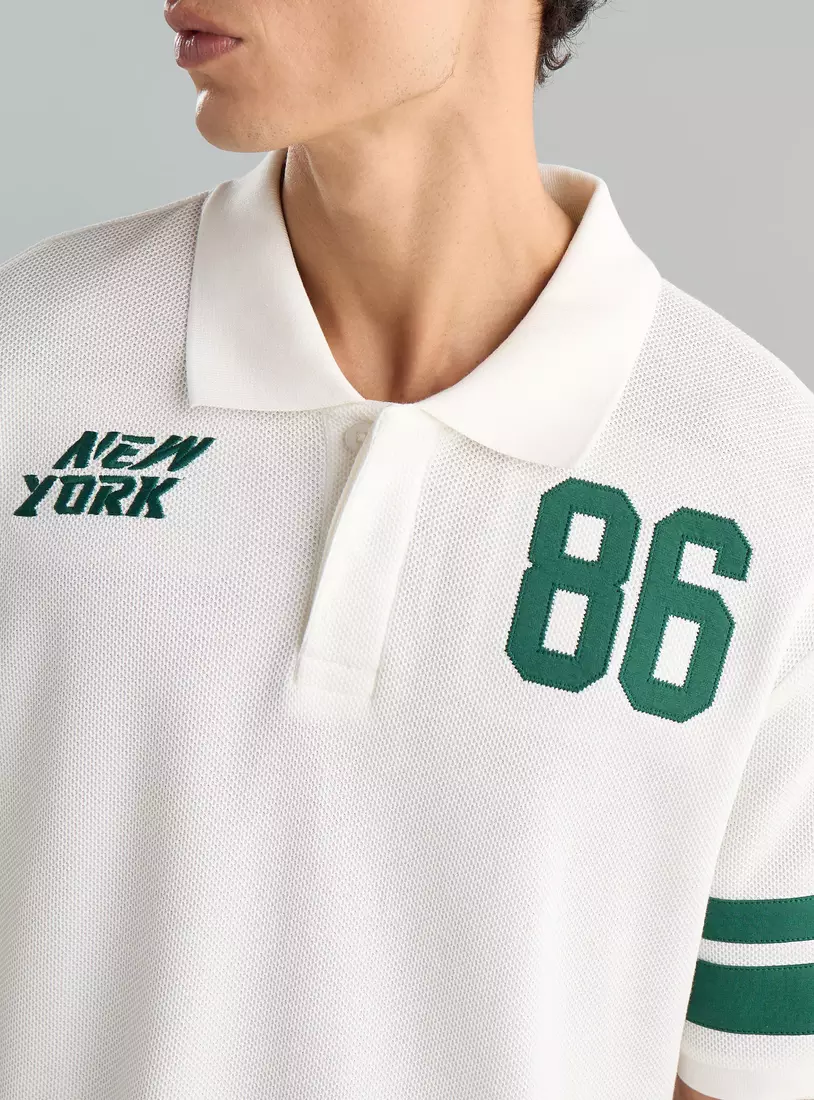 Varsity Print Relaxed Fit Polo T-shirt-3