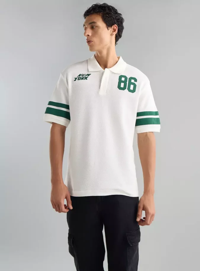 Varsity Print Relaxed Fit Polo T-shirt-4