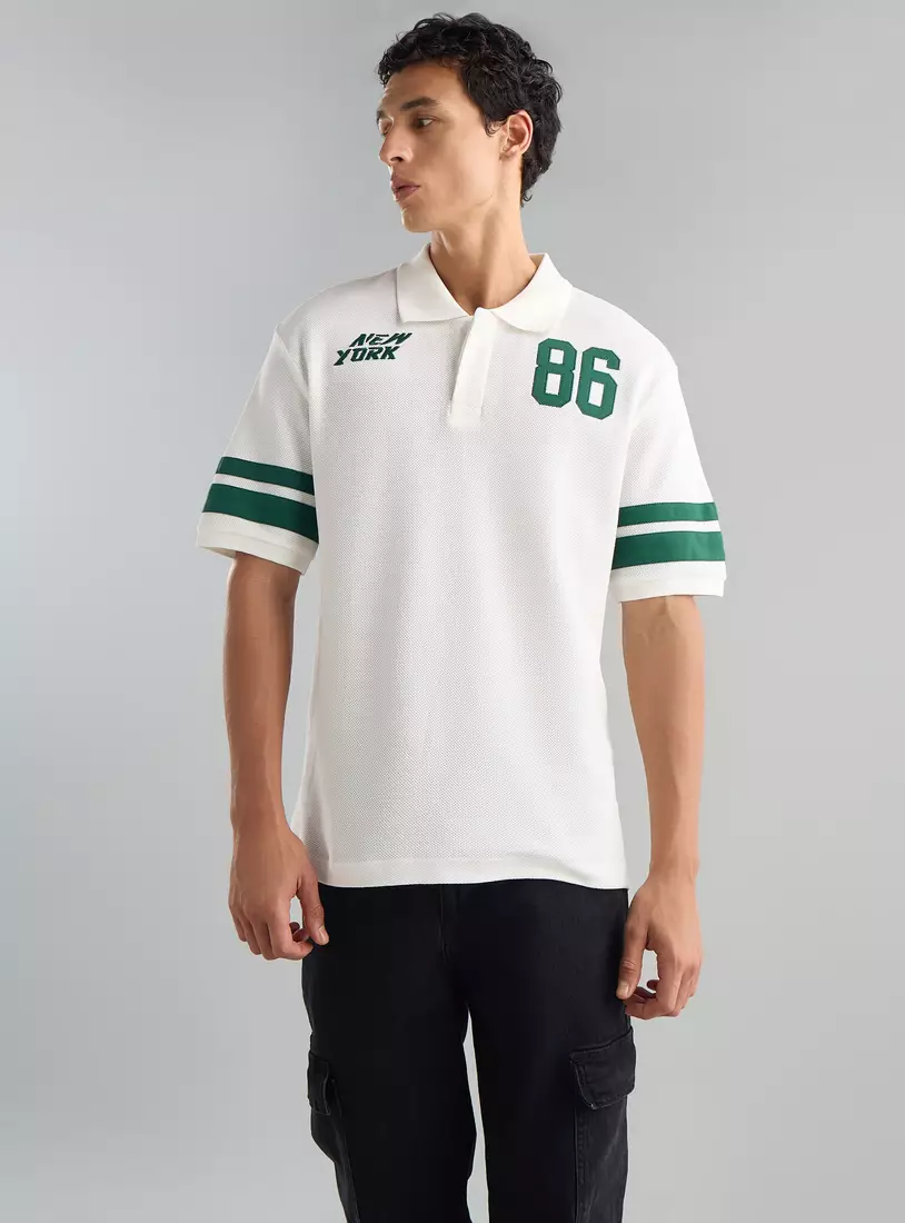 Varsity Print Relaxed Fit Polo T-shirt-4