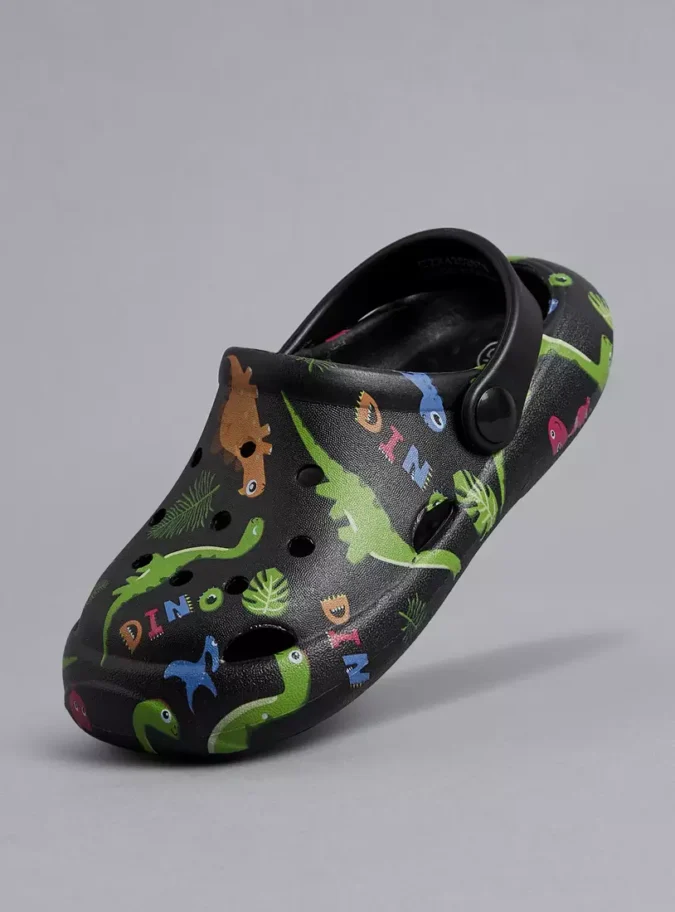 All-Over Dinosaur Print Slip-On Clogs-1