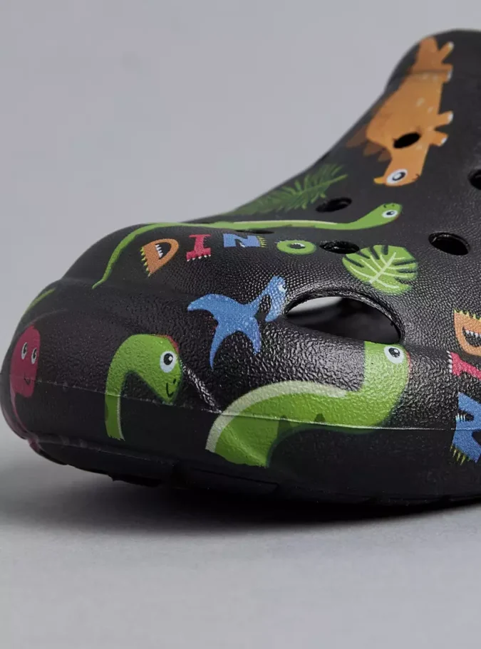 All-Over Dinosaur Print Slip-On Clogs-3