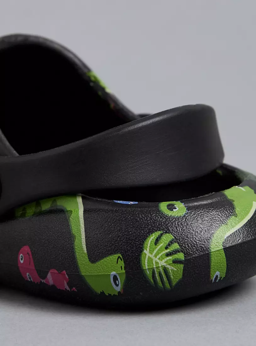 All-Over Dinosaur Print Slip-On Clogs-4