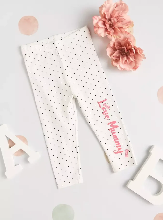 All-Over Polka Dot Slogan Print Leggings-1