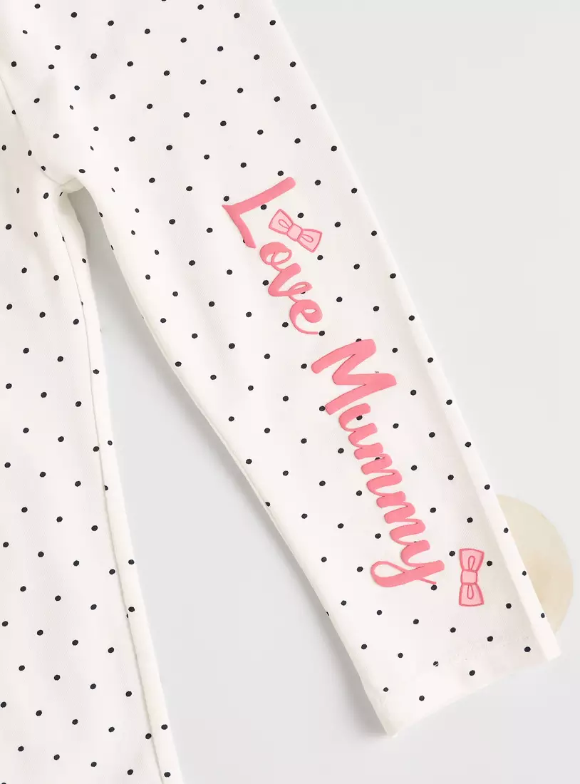 All-Over Polka Dot Slogan Print Leggings-4