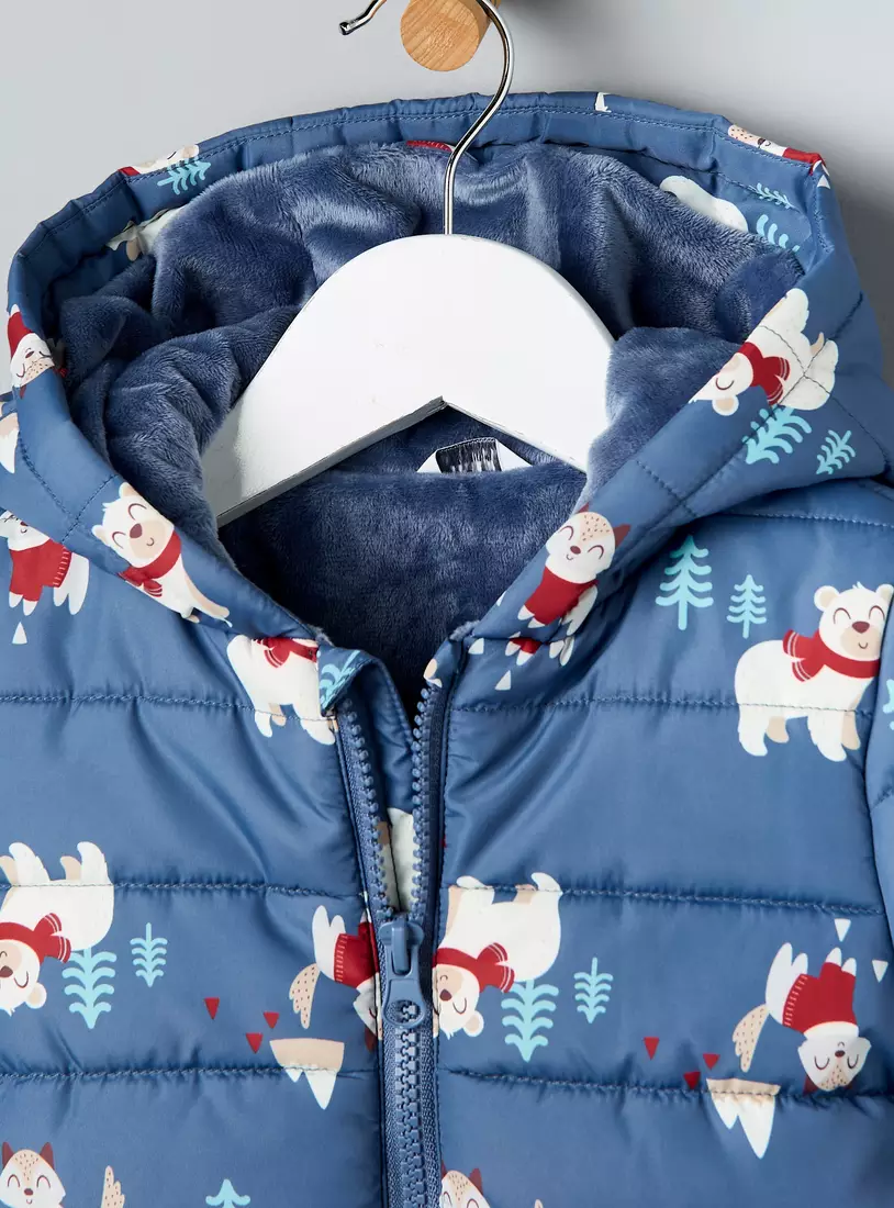 Animal Print Hooded Puffer Jacket-4